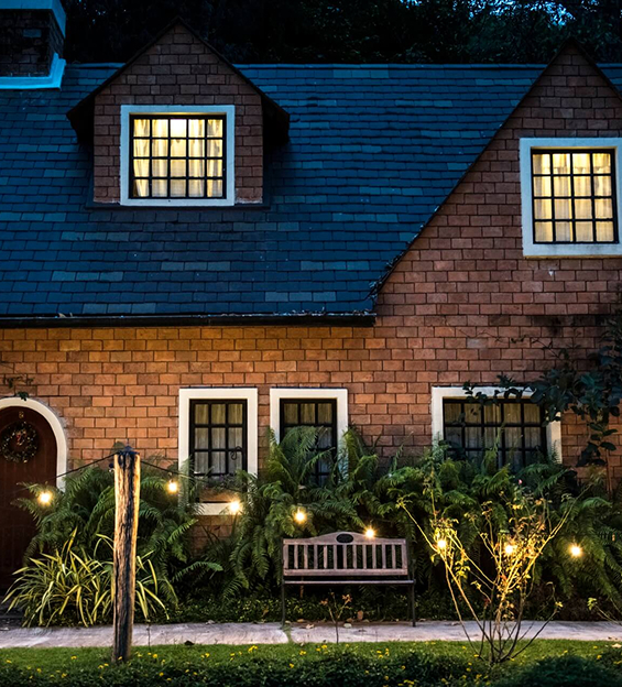 House with beautiful outdoor lighting